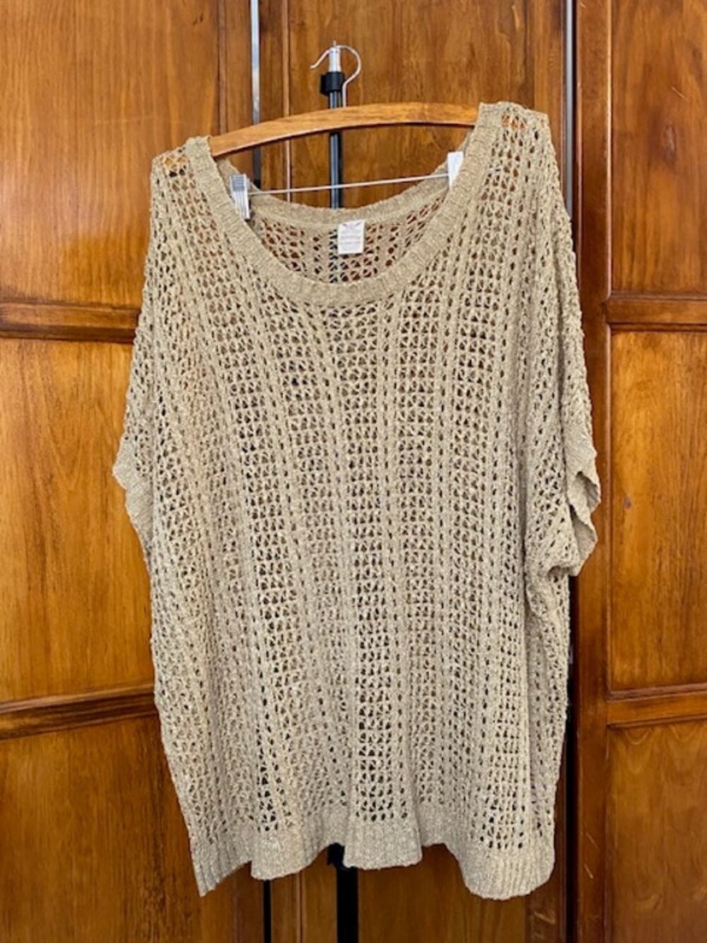 Faded Glory 4X Plus Size Open Knit Sweater Urban Khaki Dolman Sleeve Pullover